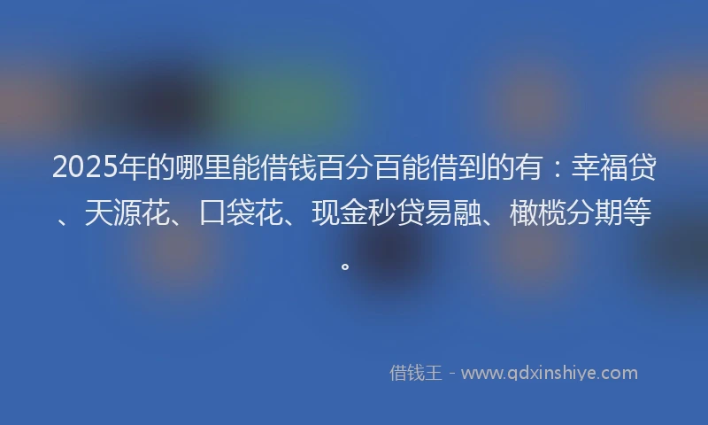 2025年的哪里能借钱百分百能借到的有：幸福贷、天源花、口袋花、现金秒贷易融、橄榄分期等。