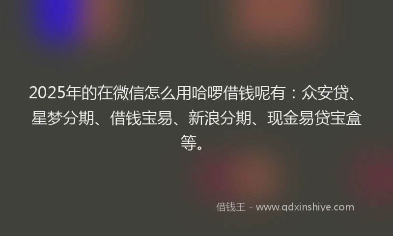 2025年的在微信怎么用哈啰借钱呢有：众安贷、星梦分期、借钱宝易、新浪分期、现金易贷宝盒等。