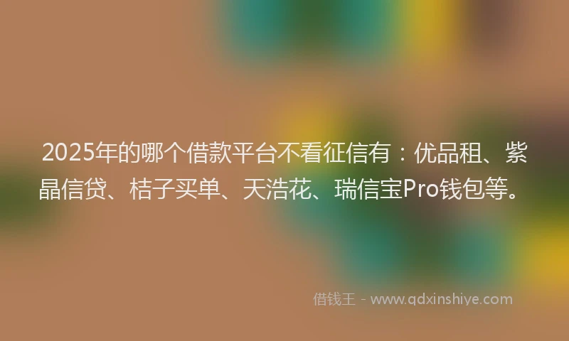 2025年的哪个借款平台不看征信有：优品租、紫晶信贷、桔子买单、天浩花、瑞信宝Pro钱包等。