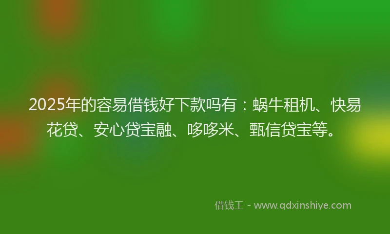 2025年的容易借钱好下款吗有：蜗牛租机、快易花贷、安心贷宝融、哆哆米、甄信贷宝等。