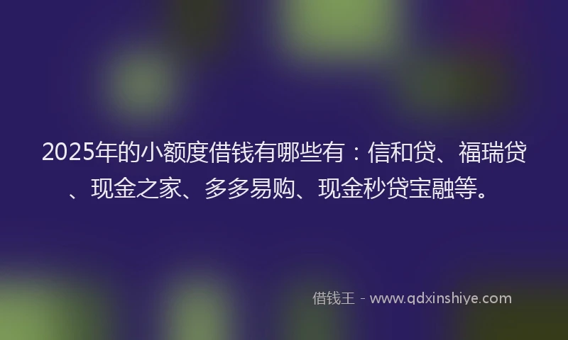 2025年的小额度借钱有哪些有：信和贷、福瑞贷、现金之家、多多易购、现金秒贷宝融等。