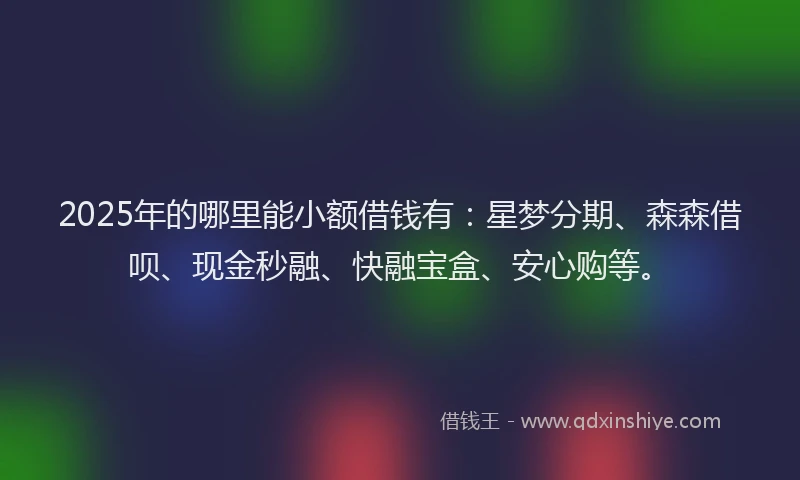 2025年的哪里能小额借钱有：星梦分期、森森借呗、现金秒融、快融宝盒、安心购等。