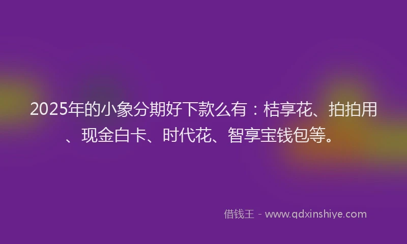 2025年的小象分期好下款么有：桔享花、拍拍用、现金白卡、时代花、智享宝钱包等。