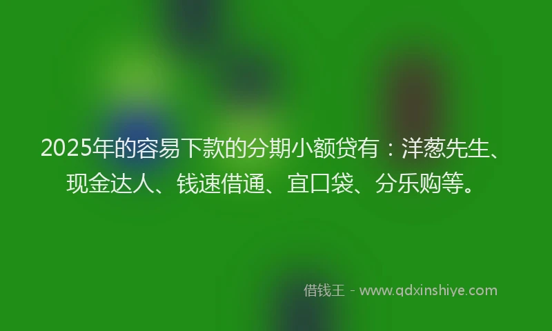 2025年的容易下款的分期小额贷有：洋葱先生、现金达人、钱速借通、宜口袋、分乐购等。