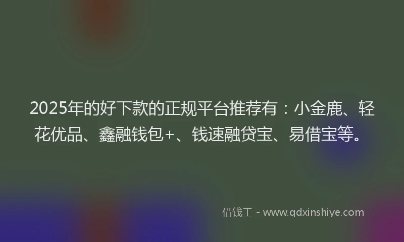 2025年的好下款的正规平台推荐有：小金鹿、轻花优品、鑫融钱包+、钱速融贷宝、易借宝等。