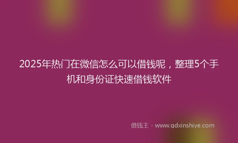 2025年热门在微信怎么可以借钱呢，整理5个手机和身份证快速借钱软件