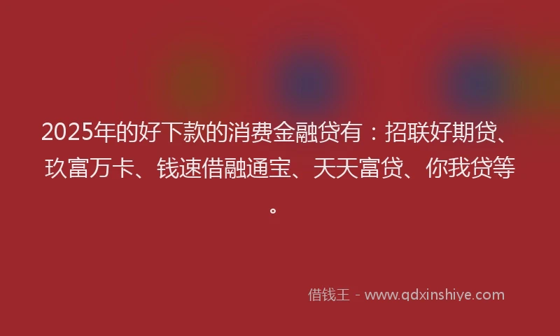 2025年的好下款的消费金融贷有：招联好期贷、玖富万卡、钱速借融通宝、天天富贷、你我贷等。