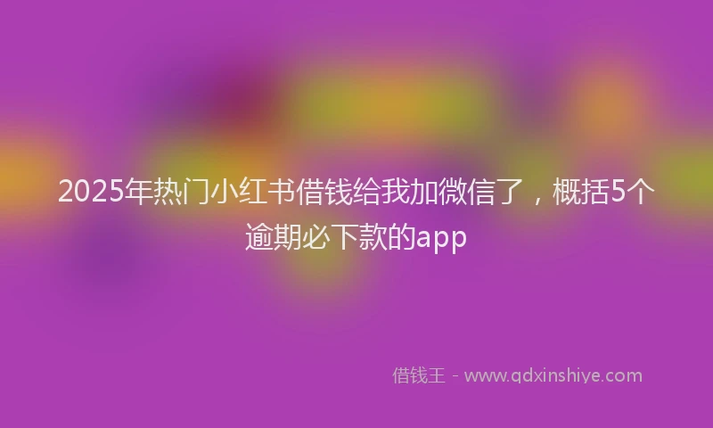 2025年热门小红书借钱给我加微信了，概括5个逾期必下款的app
