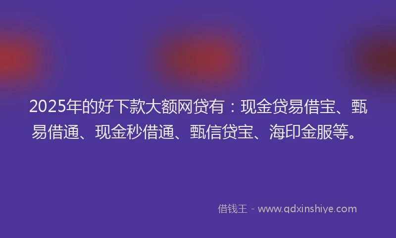 2025年的好下款大额网贷有：现金贷易借宝、甄易借通、现金秒借通、甄信贷宝、海印金服等。