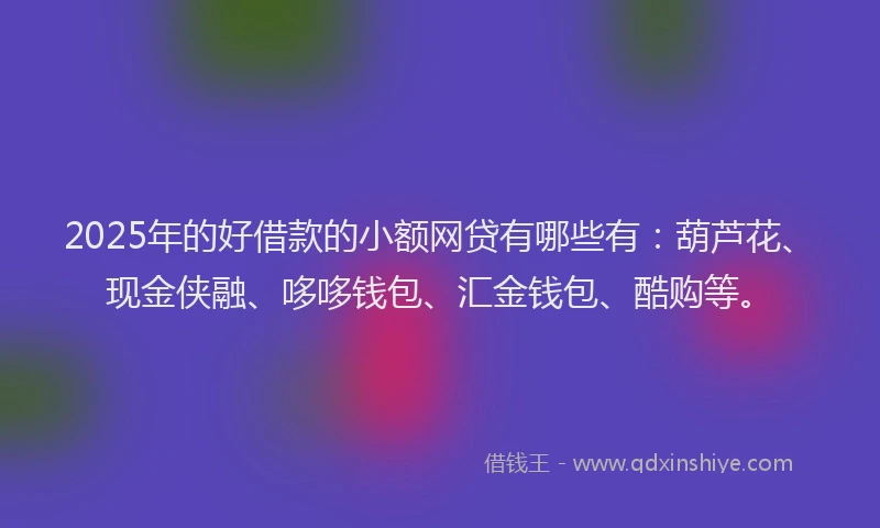 2025年的好借款的小额网贷有哪些有：葫芦花、现金侠融、哆哆钱包、汇金钱包、酷购等。