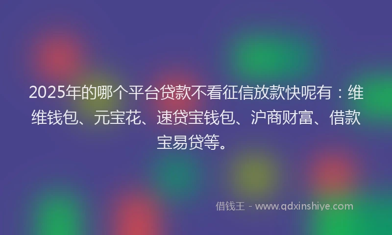 2025年的哪个平台贷款不看征信放款快呢有：维维钱包、元宝花、速贷宝钱包、沪商财富、借款宝易贷等。