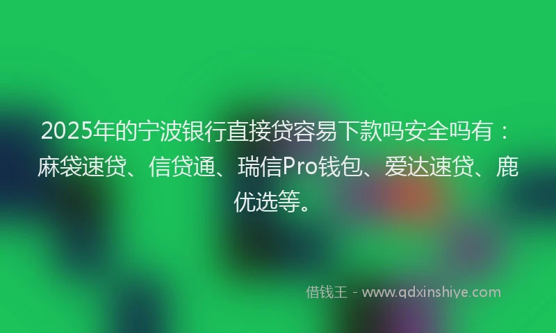 2025年的宁波银行直接贷容易下款吗安全吗有：麻袋速贷、信贷通、瑞信Pro钱包、爱达速贷、鹿优选等。