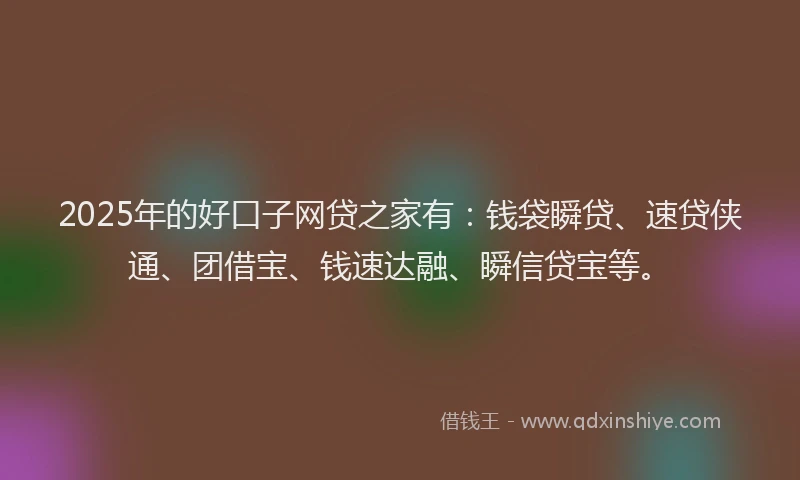 2025年的好口子网贷之家有：钱袋瞬贷、速贷侠通、团借宝、钱速达融、瞬信贷宝等。