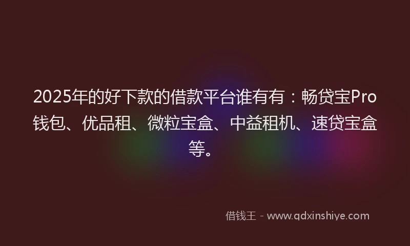 2025年的好下款的借款平台谁有有：畅贷宝Pro钱包、优品租、微粒宝盒、中益租机、速贷宝盒等。
