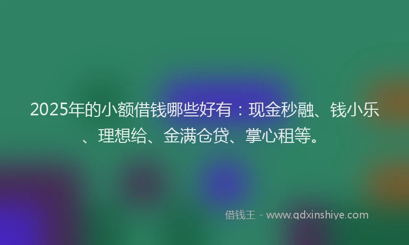 2025年的小额借钱哪些好有：现金秒融、钱小乐、理想给、金满仓贷、掌心租等。