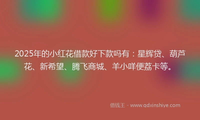 2025年的小红花借款好下款吗有:星辉贷、葫芦花、新希望、腾飞商城、羊小咩便荔卡等。