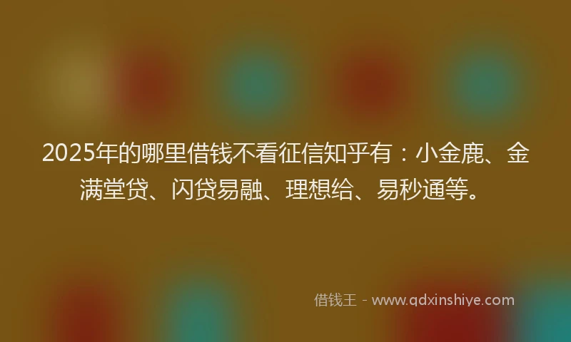2025年的哪里借钱不看征信知乎有：小金鹿、金满堂贷、闪贷易融、理想给、易秒通等。
