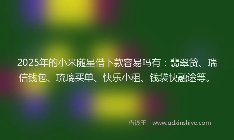 2025年的小米随星借下款容易吗有：翡翠贷、瑞信钱包、琉璃买单、快乐小租、钱袋快融途等。