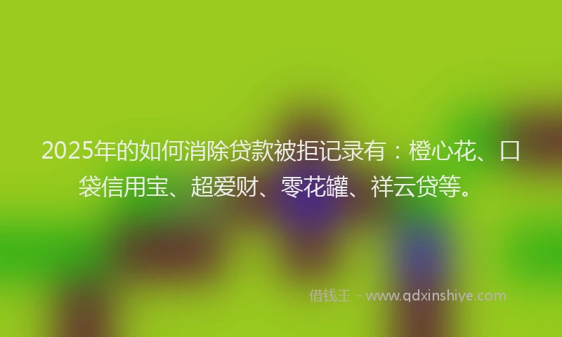 2025年的如何消除贷款被拒记录有：橙心花、口袋信用宝、超爱财、零花罐、祥云贷等。