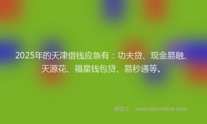 2025年的天津借钱应急有：功夫贷、现金易融、天源花、福星钱包贷、易秒通等。