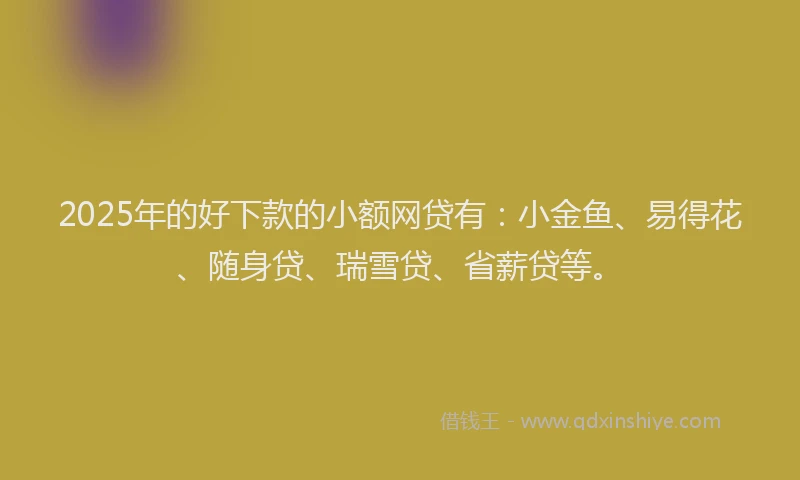 2025年的好下款的小额网贷有：小金鱼、易得花、随身贷、瑞雪贷、省薪贷等。