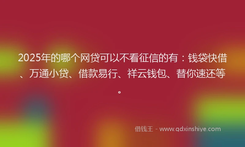 2025年的哪个网贷可以不看征信的有：钱袋快借、万通小贷、借款易行、祥云钱包、替你速还等。