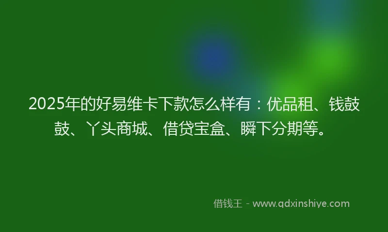 2025年的好易维卡下款怎么样有：优品租、钱鼓鼓、丫头商城、借贷宝盒、瞬下分期等。
