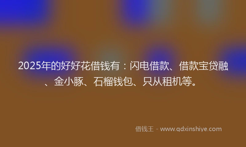 2025年的好好花借钱有：闪电借款、借款宝贷融、金小豚、石榴钱包、只从租机等。