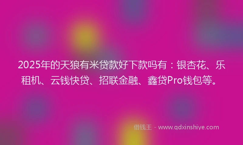 2025年的天狼有米贷款好下款吗有：银杏花、乐租机、云钱快贷、招联金融、鑫贷Pro钱包等。