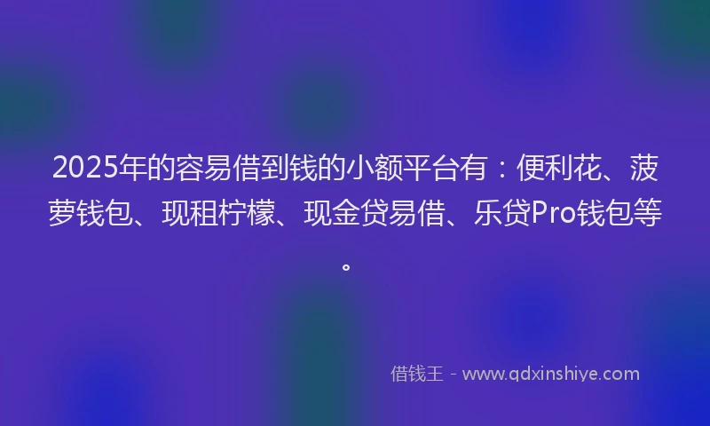 2025年的容易借到钱的小额平台有：便利花、菠萝钱包、现租柠檬、现金贷易借、乐贷Pro钱包等。