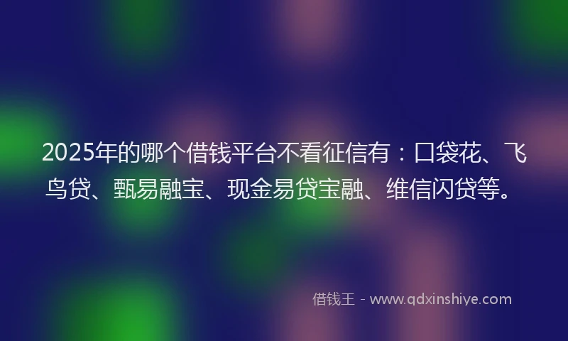 2025年的哪个借钱平台不看征信有：口袋花、飞鸟贷、甄易融宝、现金易贷宝融、维信闪贷等。