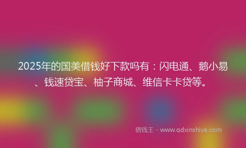 2025年的国美借钱好下款吗有：闪电通、鹅小易、钱速贷宝、柚子商城、维信卡卡贷等。