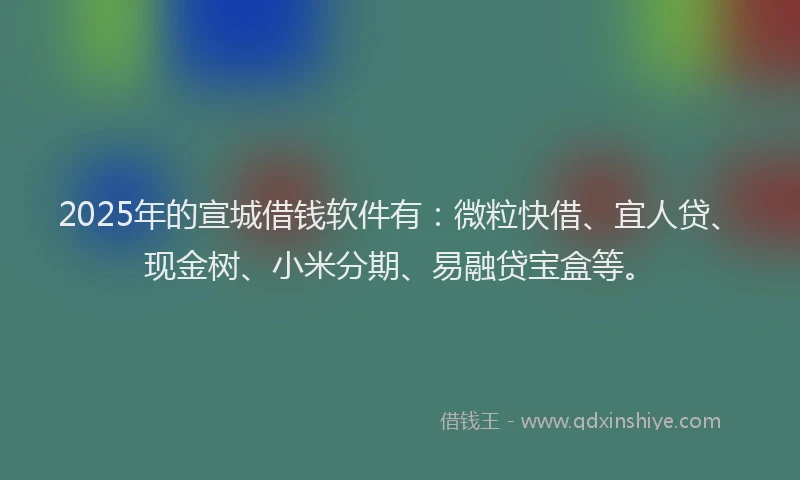 2025年的宣城借钱软件有：微粒快借、宜人贷、现金树、小米分期、易融贷宝盒等。