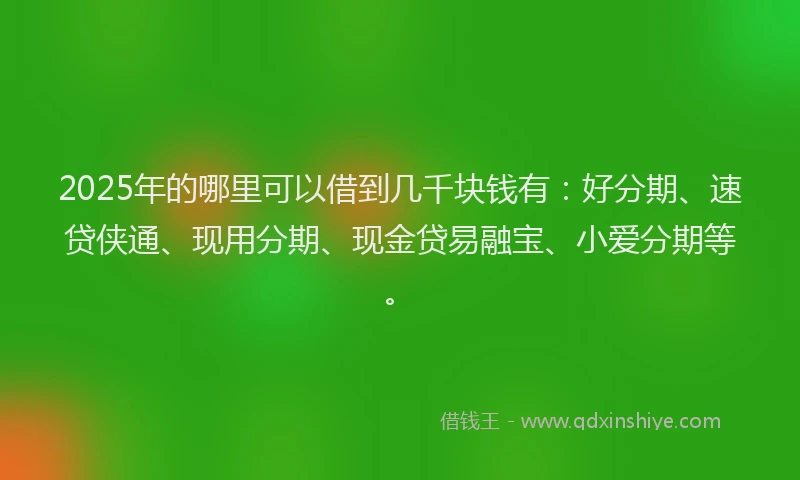 2025年的哪里可以借到几千块钱有：好分期、速贷侠通、现用分期、现金贷易融宝、小爱分期等。