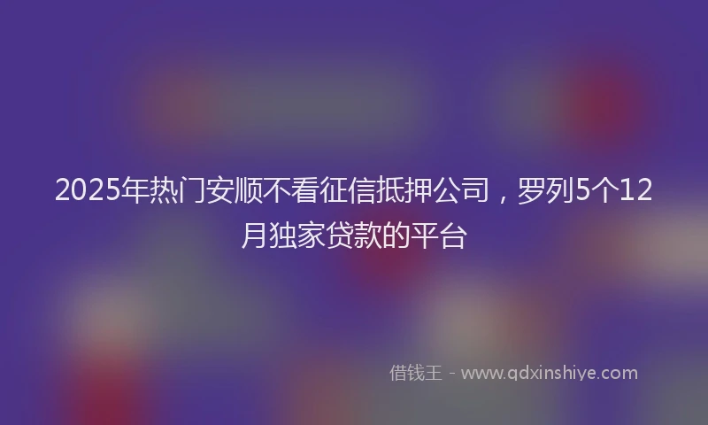 2025年热门安顺不看征信抵押公司，罗列5个12月独家贷款的平台