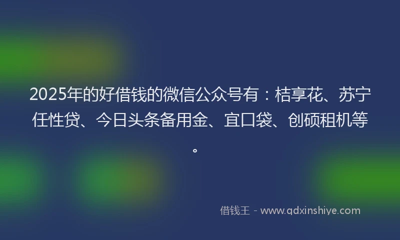 2025年的好借钱的微信公众号有：桔享花、苏宁任性贷、今日头条备用金、宜口袋、创硕租机等。