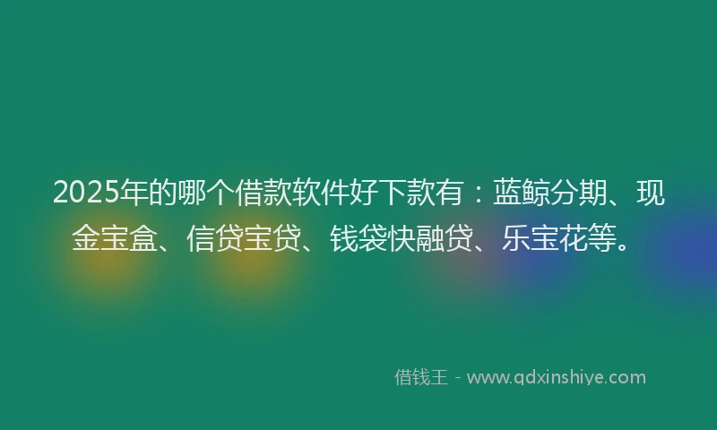 2025年的哪个借款软件好下款有：蓝鲸分期、现金宝盒、信贷宝贷、钱袋快融贷、乐宝花等。