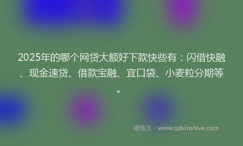2025年的哪个网贷大额好下款快些有：闪借快融、现金速贷、借款宝融、宜口袋、小麦粒分期等。