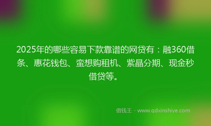 2025年的哪些容易下款靠谱的网贷有：融360借条、惠花钱包、蛮想购租机、紫晶分期、现金秒借贷等。