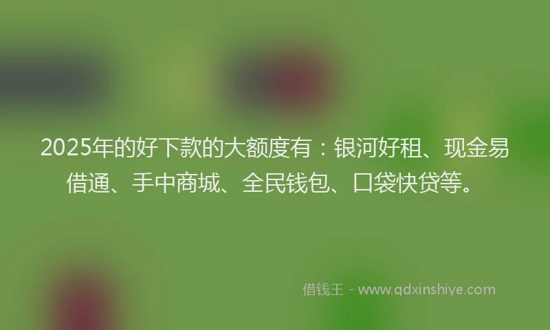 2025年的好下款的大额度有：银河好租、现金易借通、手中商城、全民钱包、口袋快贷等。