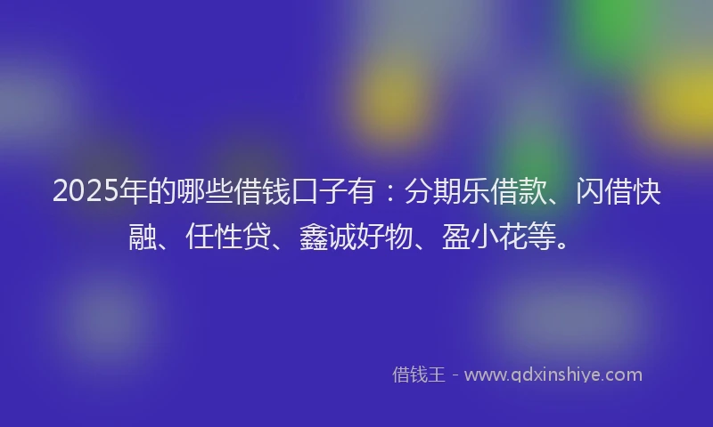 2025年的哪些借钱口子有：分期乐借款、闪借快融、任性贷、鑫诚好物、盈小花等。