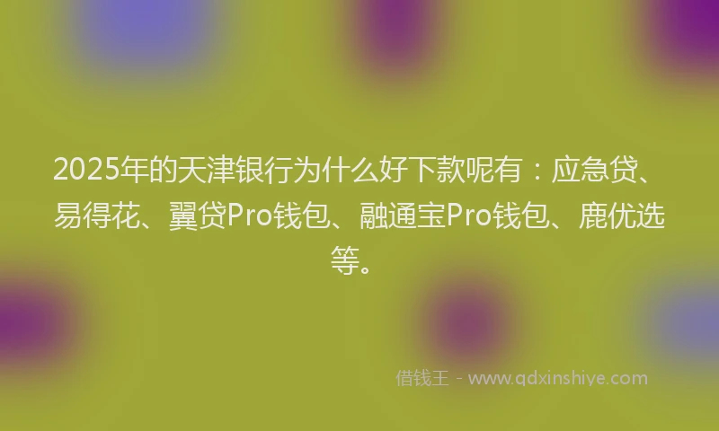 2025年的天津银行为什么好下款呢有：应急贷、易得花、翼贷Pro钱包、融通宝Pro钱包、鹿优选等。