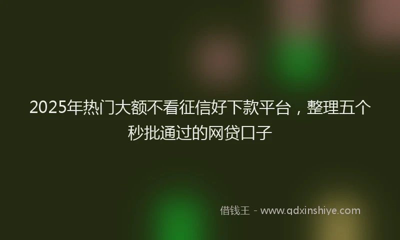 2025年热门大额不看征信好下款平台，整理五个秒批通过的网贷口子