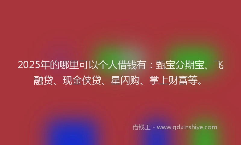 2025年的哪里可以个人借钱有：甄宝分期宝、飞融贷、现金侠贷、星闪购、掌上财富等。