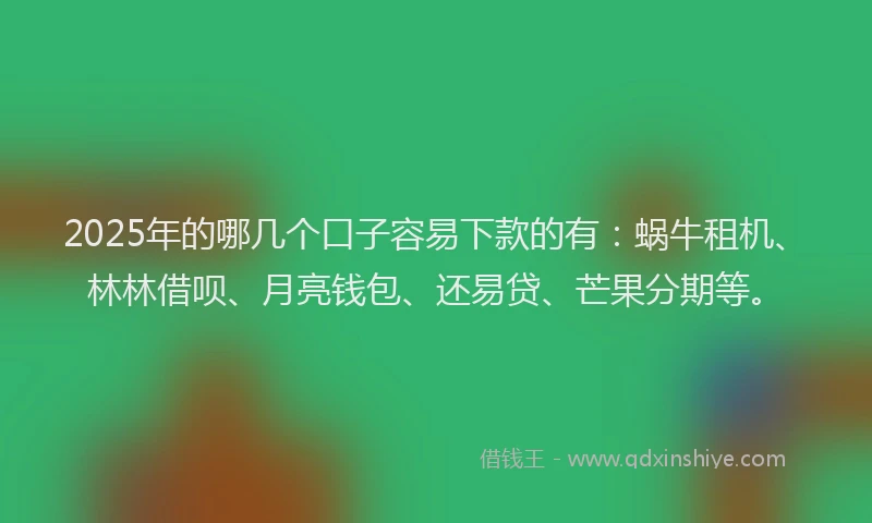 2025年的哪几个口子容易下款的有：蜗牛租机、林林借呗、月亮钱包、还易贷、芒果分期等。