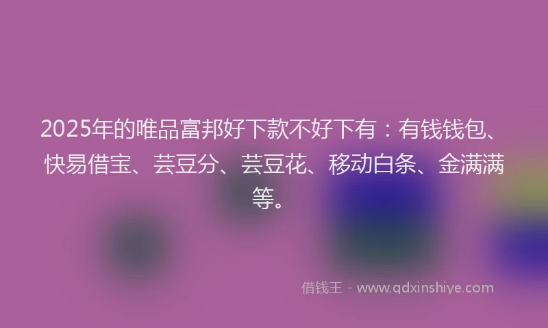 2025年的唯品富邦好下款不好下有：有钱钱包、快易借宝、芸豆分、芸豆花、移动白条、金满满等。