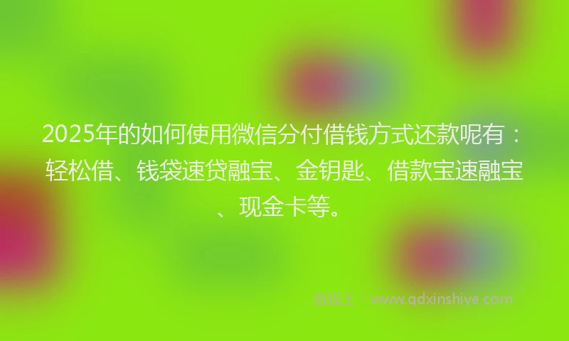2025年的如何使用微信分付借钱方式还款呢有：轻松借、钱袋速贷融宝、金钥匙、借款宝速融宝、现金卡等。