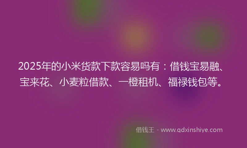 2025年的小米货款下款容易吗有：借钱宝易融、宝来花、小麦粒借款、一橙租机、福禄钱包等。