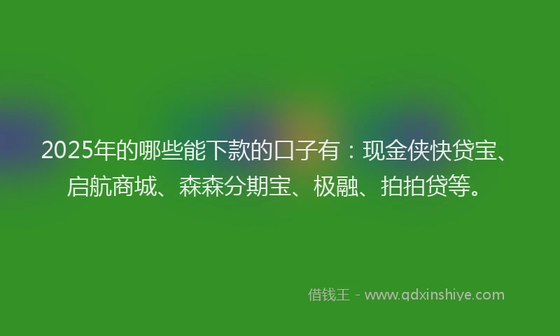 2025年的哪些能下款的口子有：现金侠快贷宝、启航商城、森森分期宝、极融、拍拍贷等。