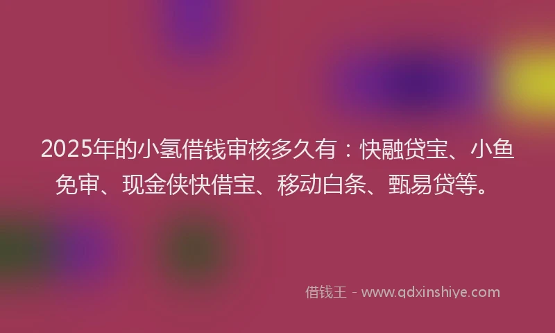 2025年的小氢借钱审核多久有：快融贷宝、小鱼免审、现金侠快借宝、移动白条、甄易贷等。